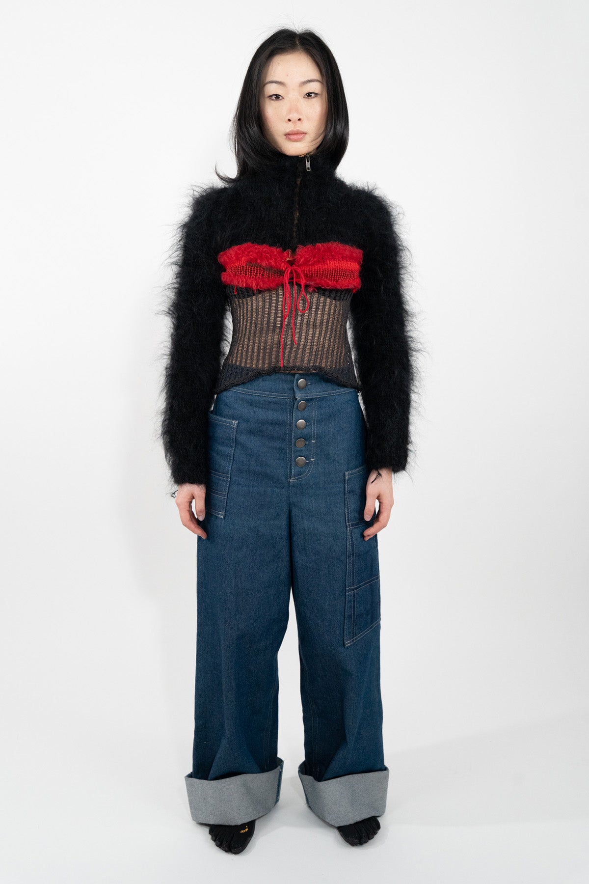 Black & Red Mohair Long Sleeve