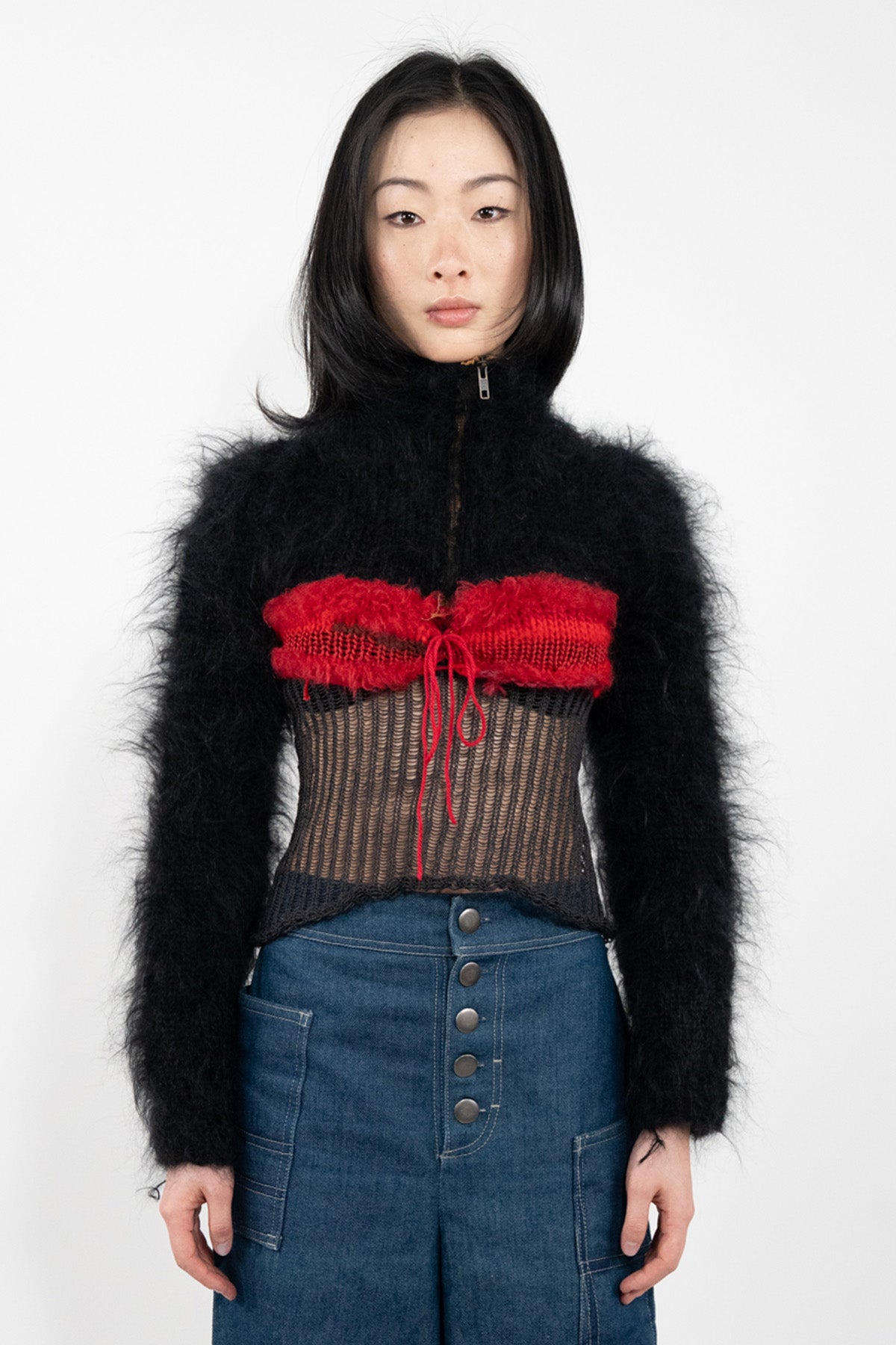 Black & Red Mohair Long Sleeve