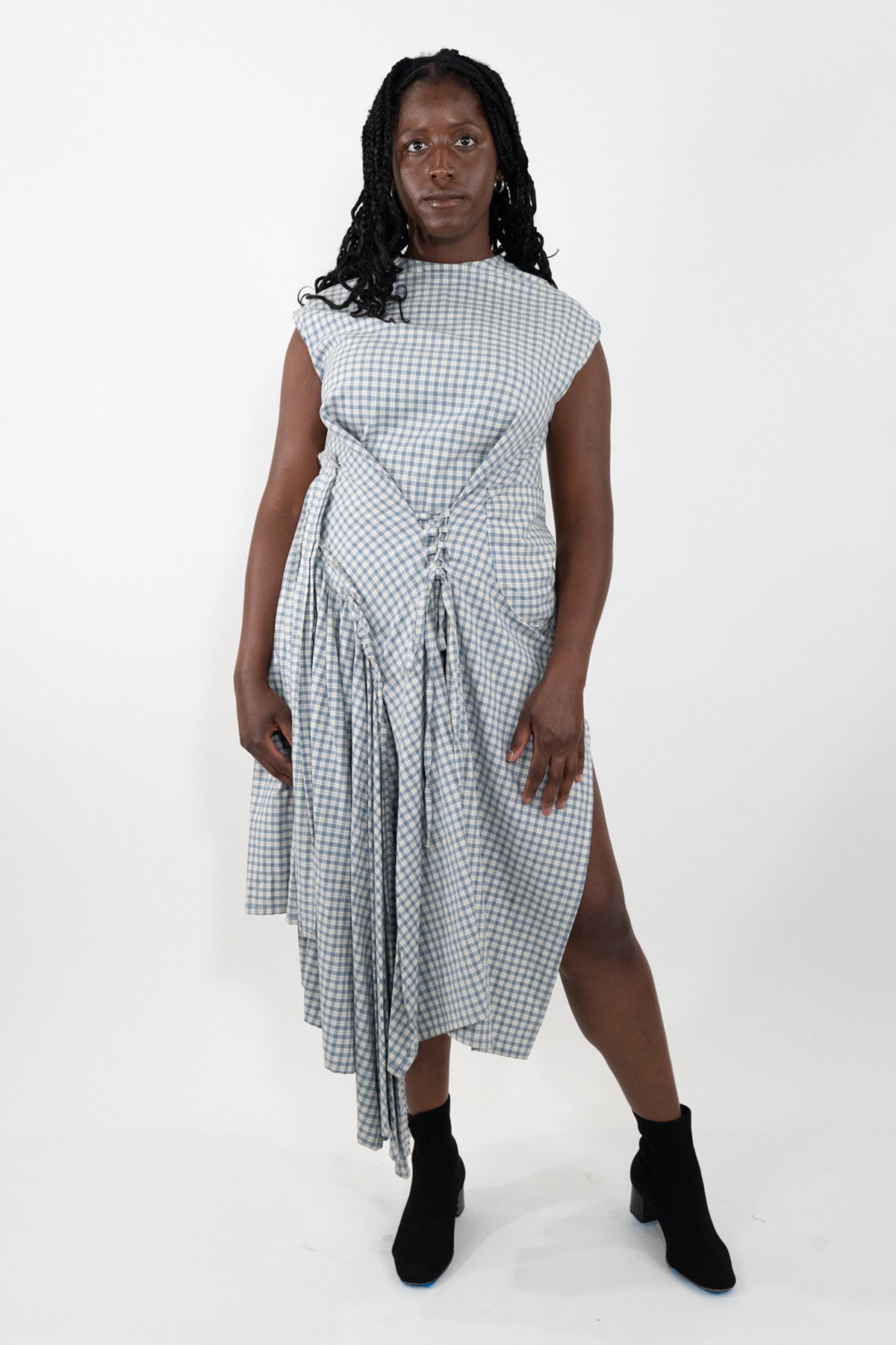 Light Blue Woven Gingham Dress