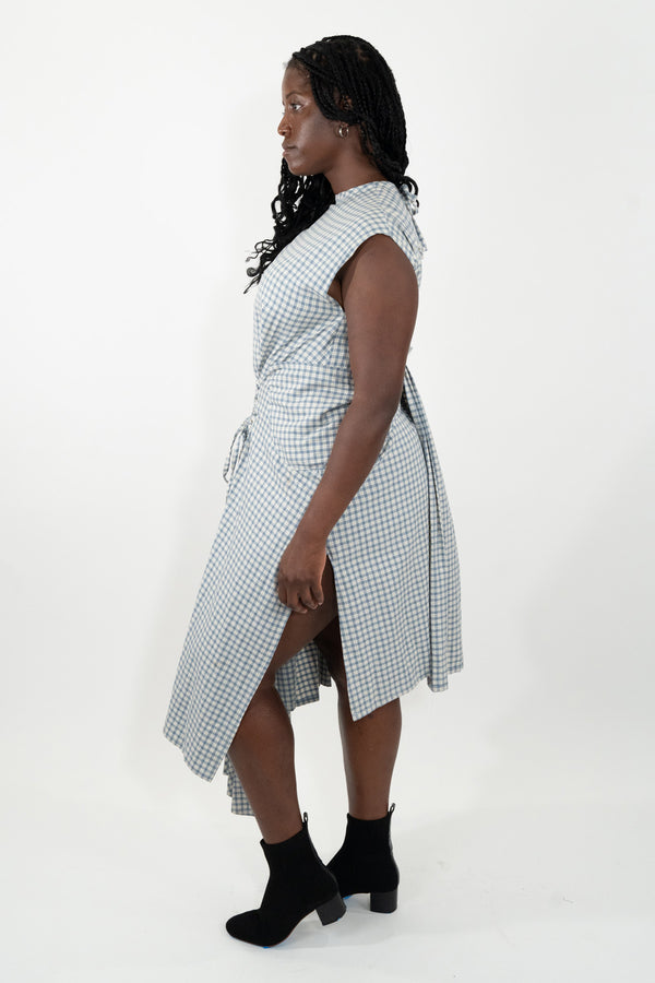 Light Blue Woven Gingham Dress