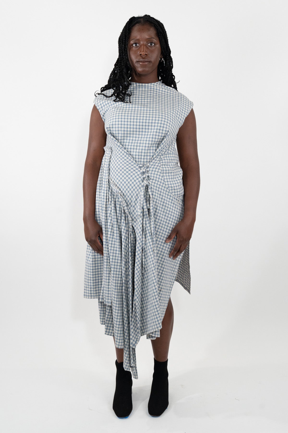 Light Blue Woven Gingham Dress