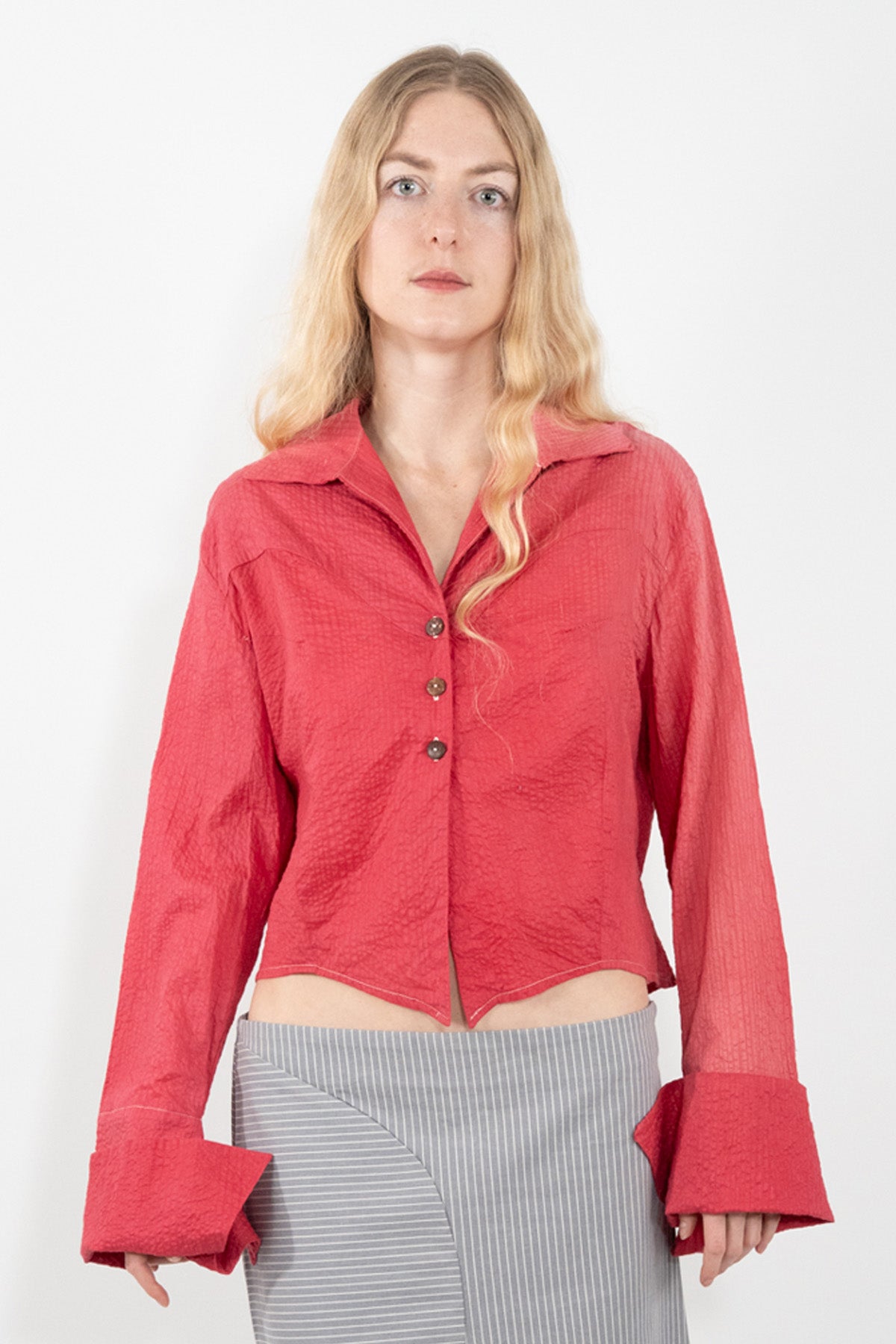 Red Seersucker Blouse