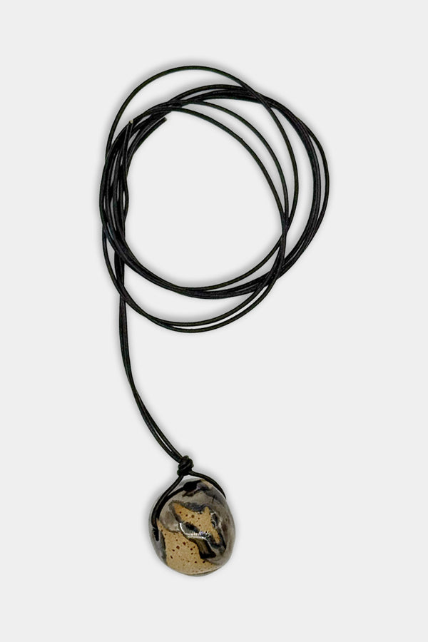 Silver and Tan Bead with Black Cord