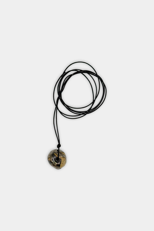 Silver and Tan Bead with Black Cord