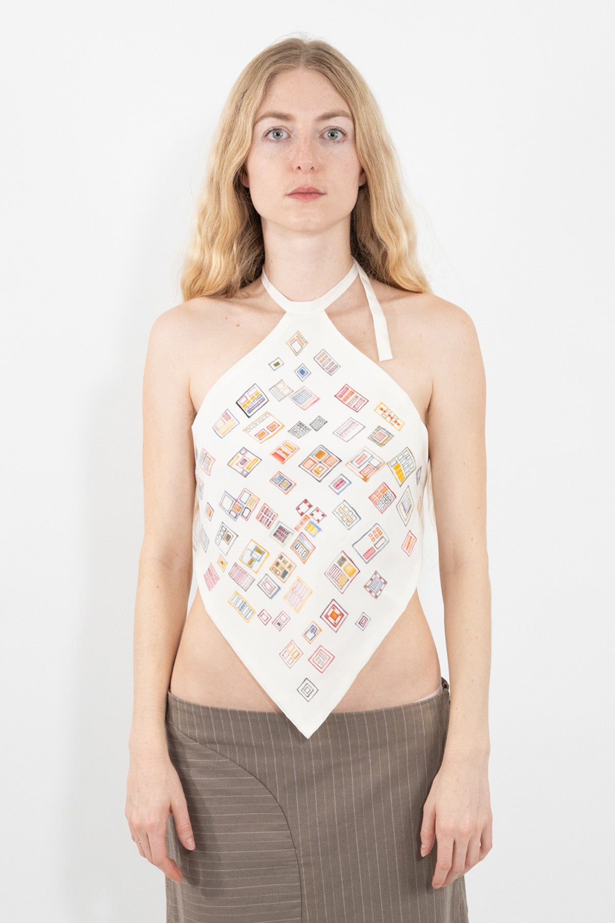 Squares Silk Halter Top