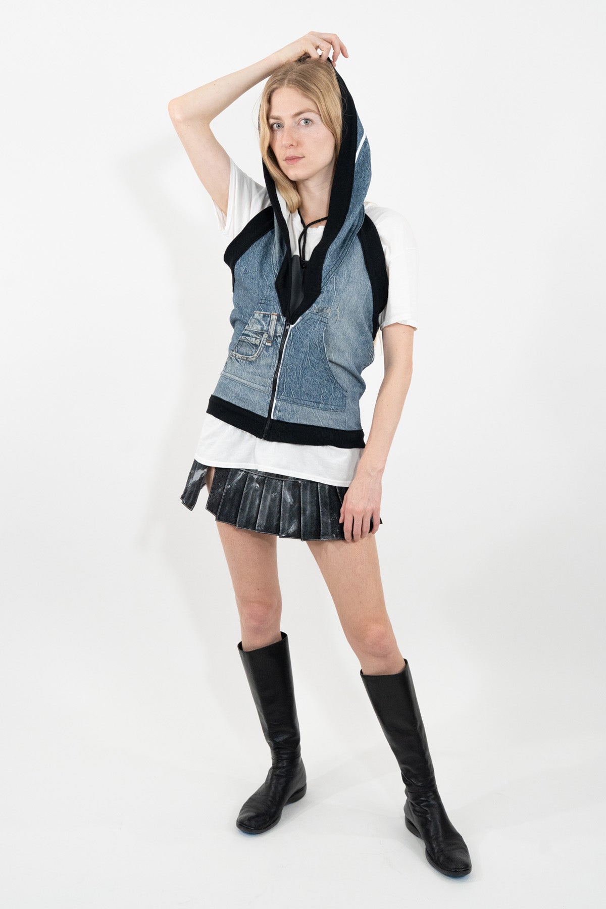 Trompe L'Oeil Denim Hoodie Vest