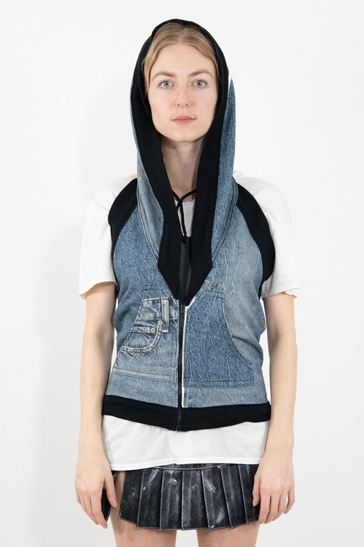 Trompe L'Oeil Denim Hoodie Vest